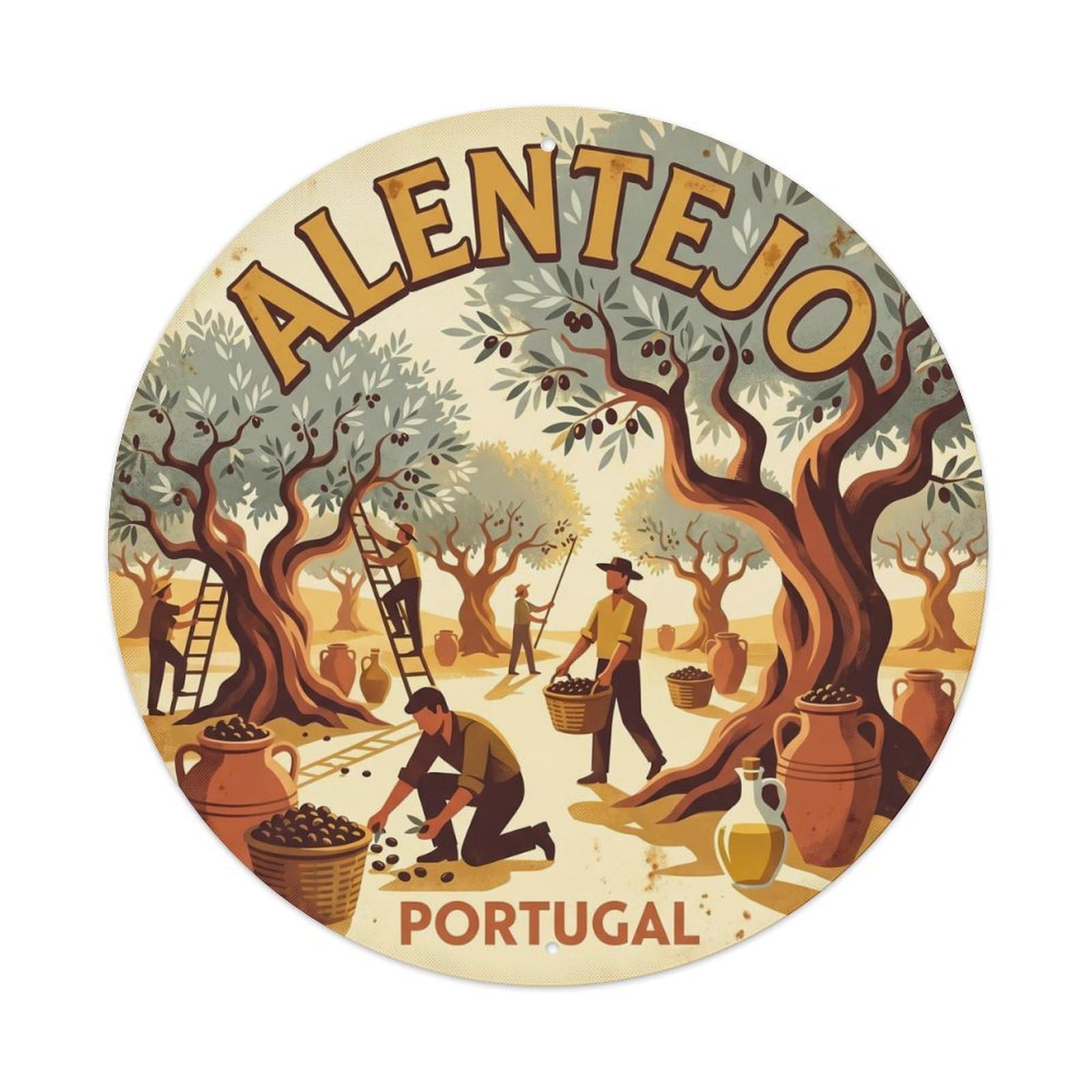 Olyhtr 8X8inch Classic Style Portugal Alentejo Olive Harvest Regional Cuisine Metal Tin Sign