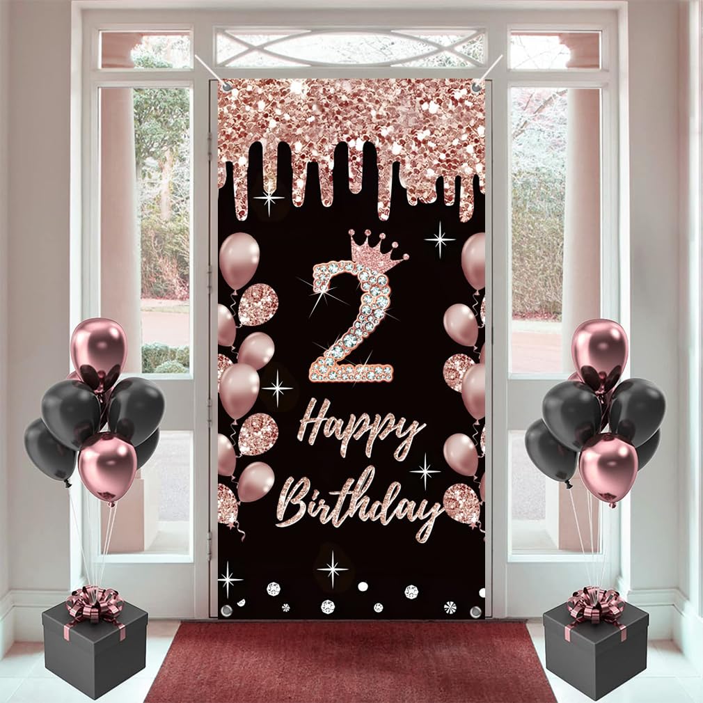 Décoration de 2ème anniversaire pour filles avec bannière de porte en tissu