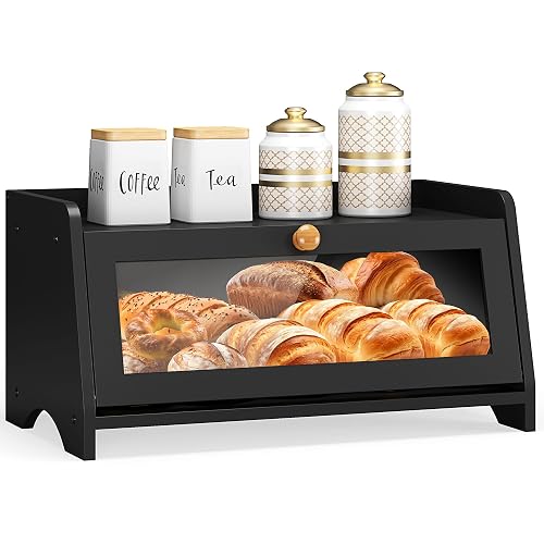 JANSNIMEN Bread Box for Kitchen Countertop Black Window