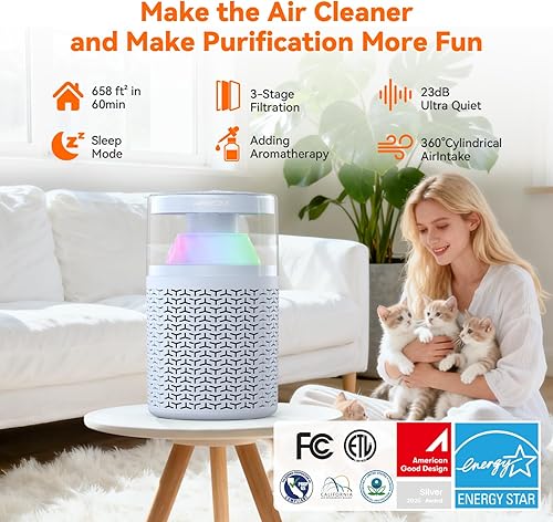 Miniatura 2 de AIRROMI Purificador de aire para mascotas para el hogar y el dormitorio, filtro de carbón activado HEPA, elimina la caspa y el olor de las mascotas,