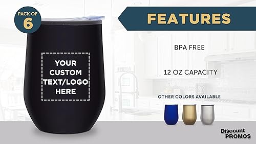 Miniatura 2 de Vasos de vino personalizados sin tallo de 12 onzas, juego de 6, paquete personalizado a granel, aislados, perfectos para vino, cócteles, otras