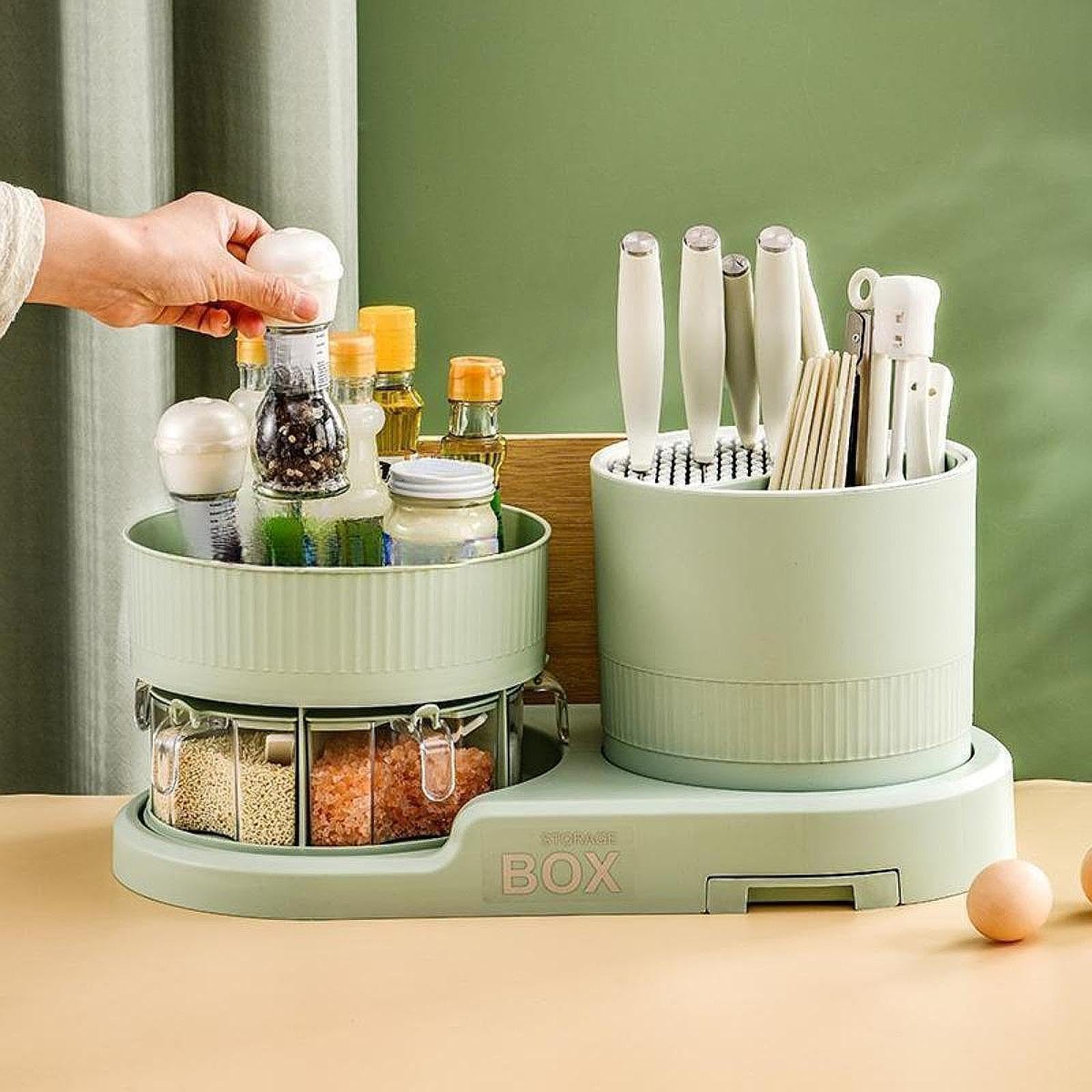 Étagère à épices avec Rangement pour ustensiles de Cuisine, Vert