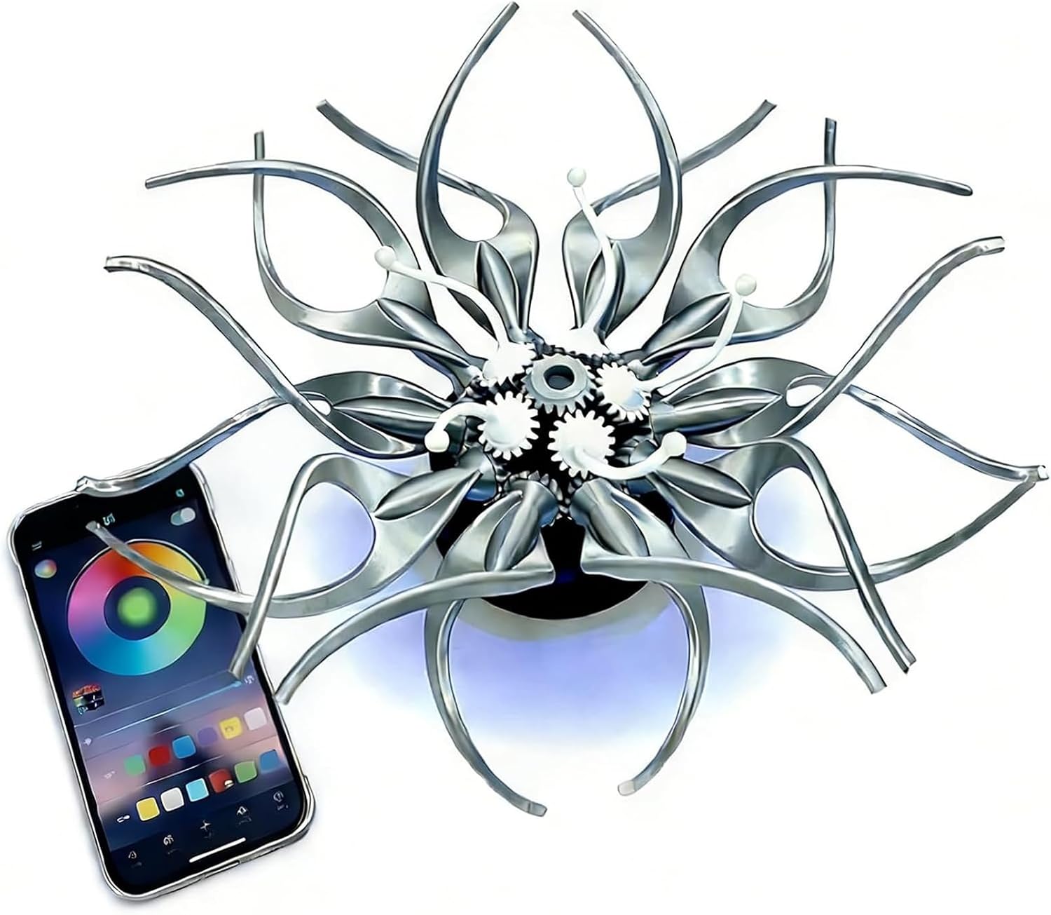 Mechanical Preserved Flowers for Desktop, RGB LED Spiral Table Lamp, Multiple RGB Lighting Effects, Spinning LED Tech Decor with Remote Control, for Gifts, Desktop Ornaments, Room Decor