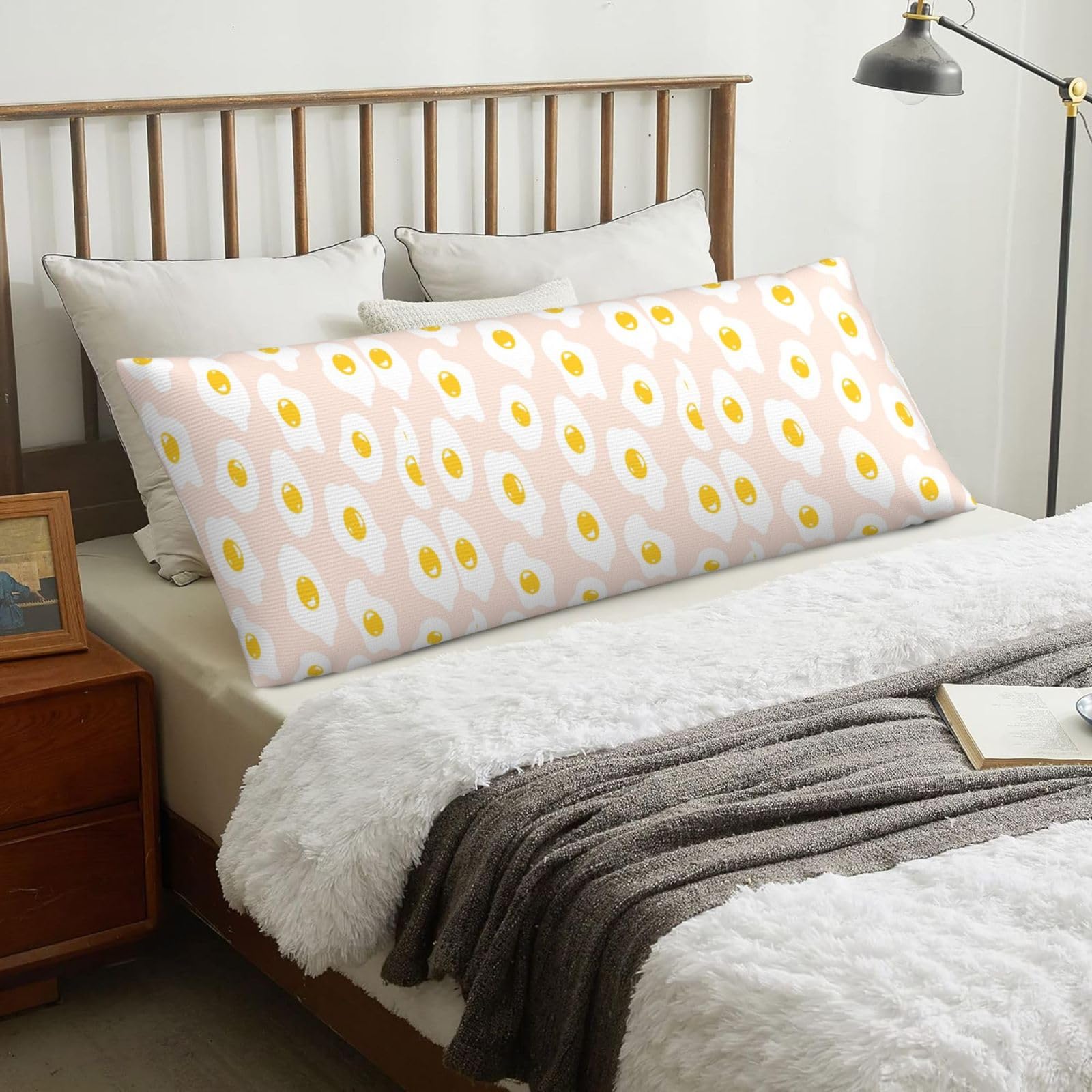 Fried Egg Food Repeat, Body Pillow Cover with Zipper,Long Body Pillowcase 20 x 60 in