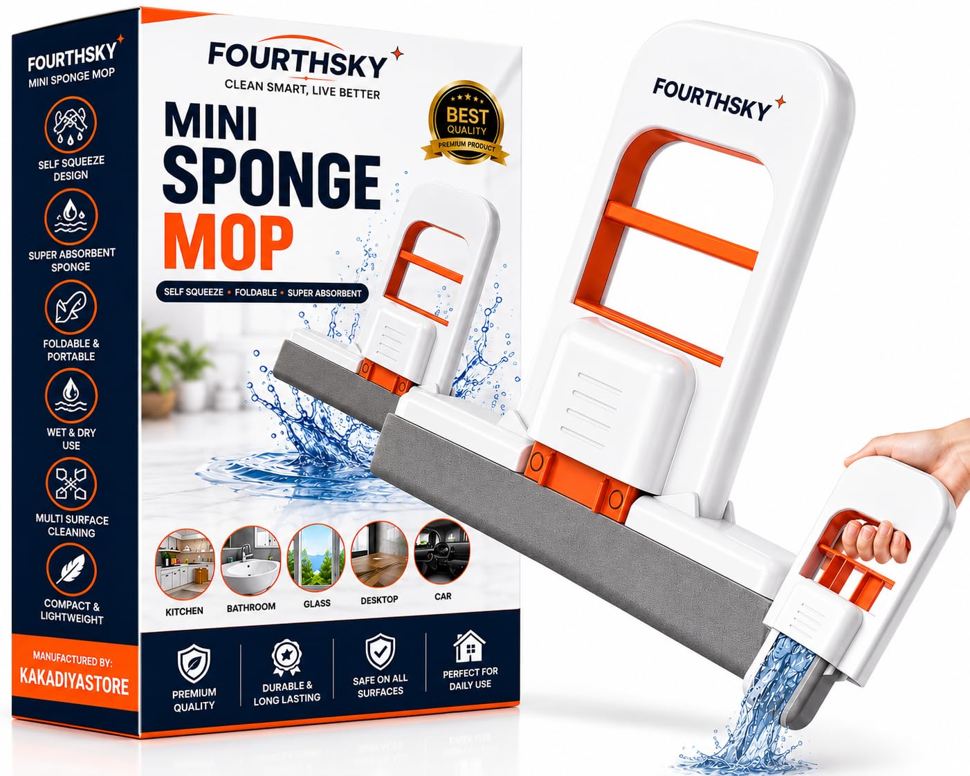 Mini Sponge Mop for Kitchen & Home Cleaning | Self-Squeeze Foldable Wet & Dry Sponge Wiper | Portable Cleaning Mop for Bathroom | Glass Mirror Desktop Car Window Countertop and Small Spaces-image-32