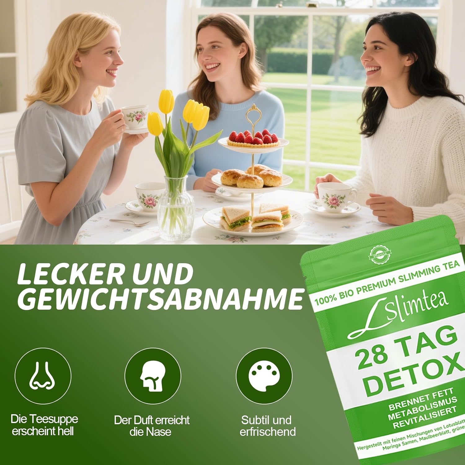 Detox Tee zum Abnehmen – 28 Tage Grüne Entgiftungspulver Entgiftungstee mit Lotusblatt, Cassia-Samen, Moringa, Maulbeerblatt – Natürliche Fettverbrennung, Stoffwechsel Boost & Verdauungsunterstützung - 5