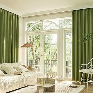 Tolldek Juego de 2 cortinas de salón, cortinas monocolor, de poliéster, con ojales, para decoración del dormitorio, 107 x 132 cm, color verde