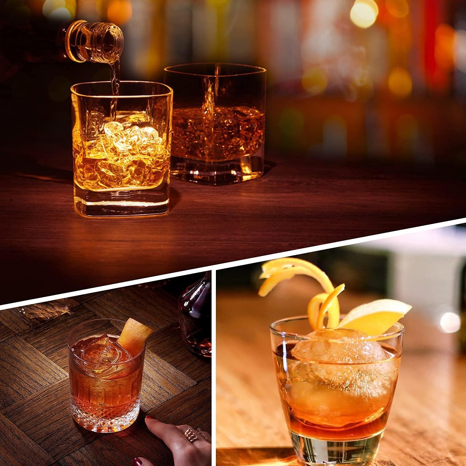 4 Pack Silicone Large Round Ice Cube Tray, Ice Cube Tray, Ice Trays for Freezer With Lid, Sphere Square Honeycomb Ice Trays for Whiskey With Covers&Funnel, Reusable Whiskey Ice Ball Mold (black)