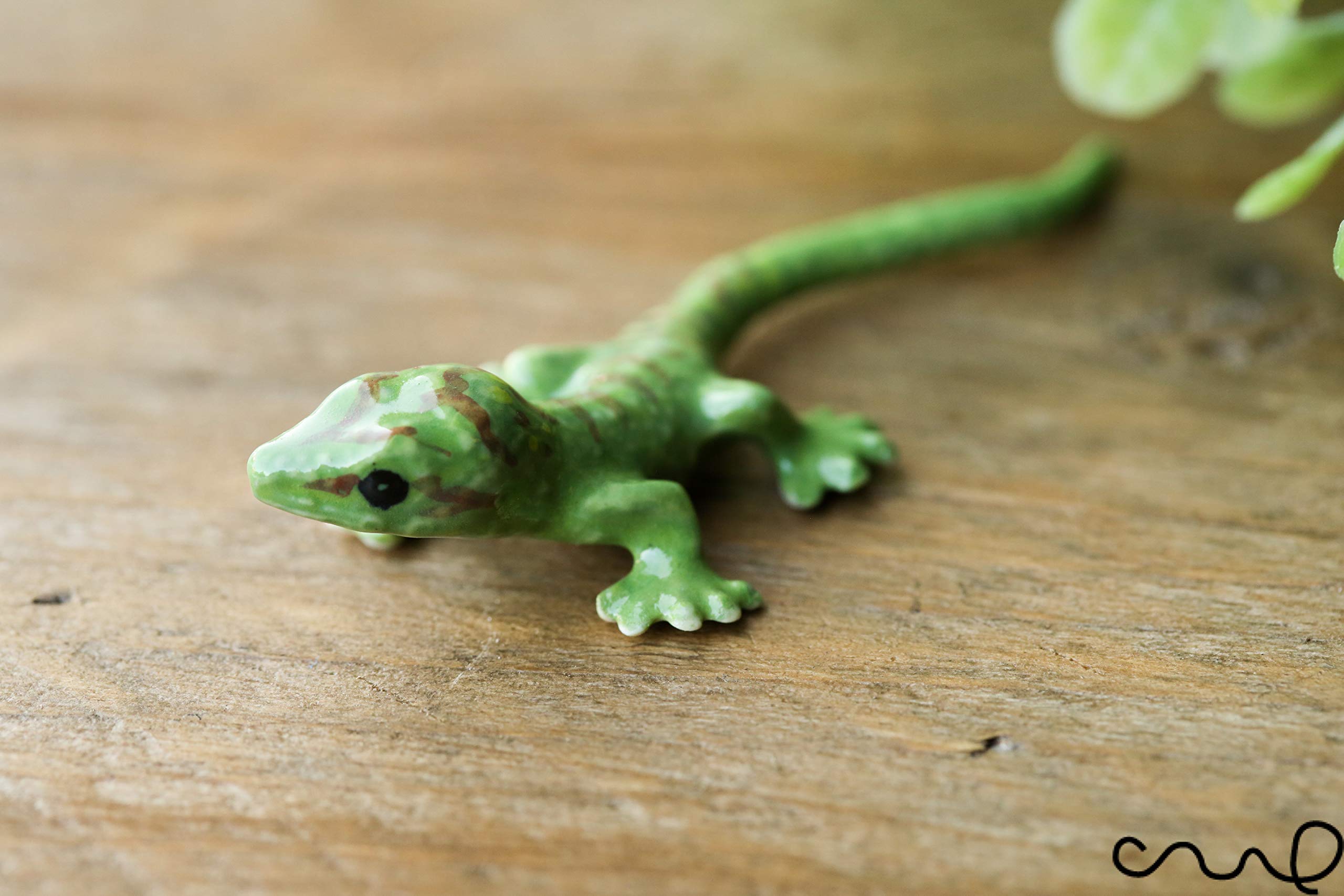 Mini Green Ceramic Lizard Handmade Animal Figurine Pottery Ornament Collectable Gift Miniatrue Gecko