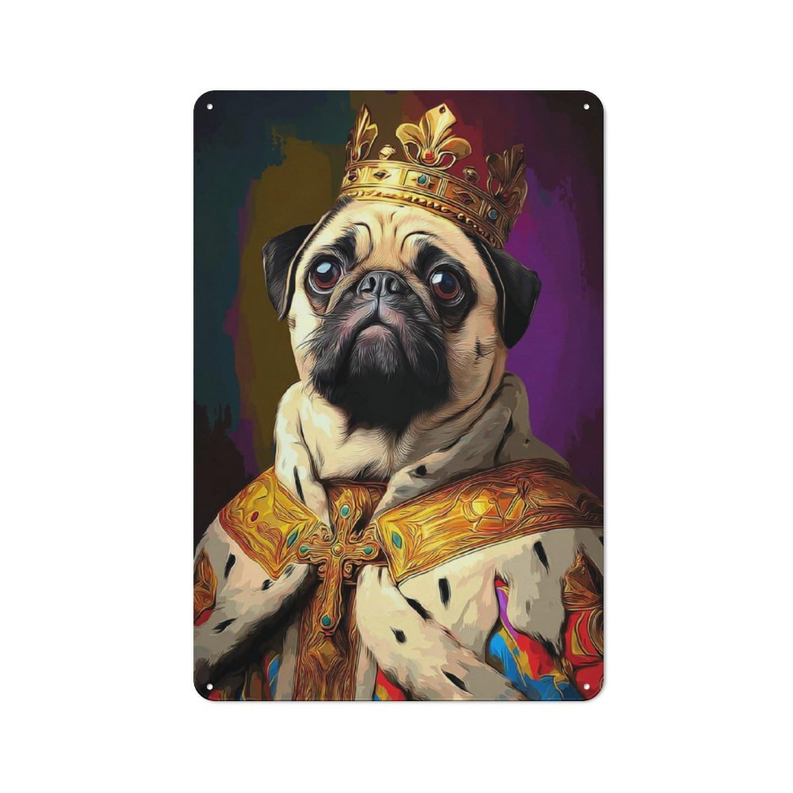 Junmoney Royal Pug Majesty Vintage Metal Plaque 30X20cm For Café Or Restaurant, A Decorative Gift For A Newly Furnished Café And Restaurant