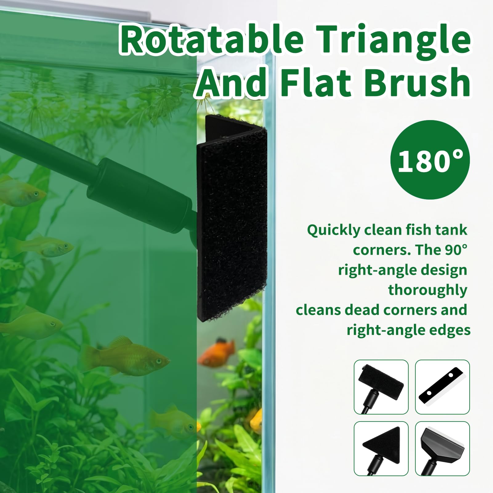 Nettoyage Aquarium, Kit Nettoyage Aquarium 3 en 1 avec Poignée Amovible + Grattoir à Algues + Éponge de Nettoyages Kit D'outils de Nettoyage pour Accessoire Aquarium