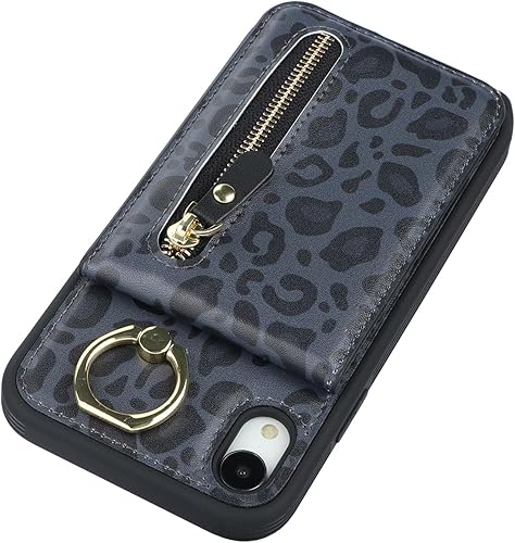 Miniatura 8 de Funda para iPhone XR para mujer, funda para iPhone XR con tarjetero con tarjetero con soporte para tarjeta de crédito con anillo, cierre de