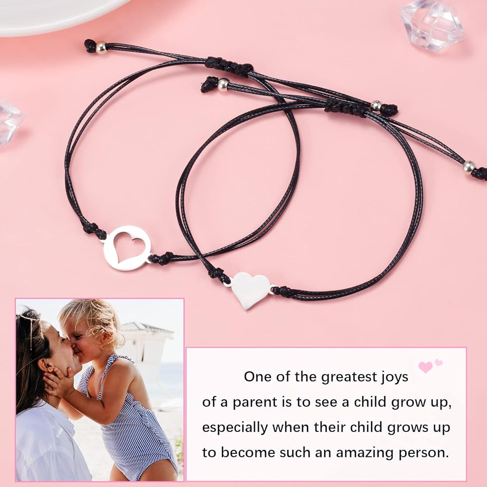 Bracciale Madre Figlia Cuore - Acciaio Inox, Regolabile, Regalo Per Festa Della Mamma, Compleanno - Foto 6