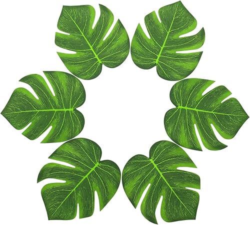 60 piezas de hojas de palma artificiales, decoración de fiesta de hojas tropicales, hojas de palma sintéticas para safari, selva, hawaiano, Luau,