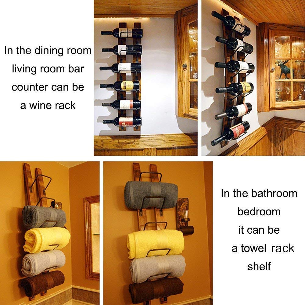 DCIGNA Wall Mounted Wine Rack Wooden, Rustic Barrel Stave Wine Rack