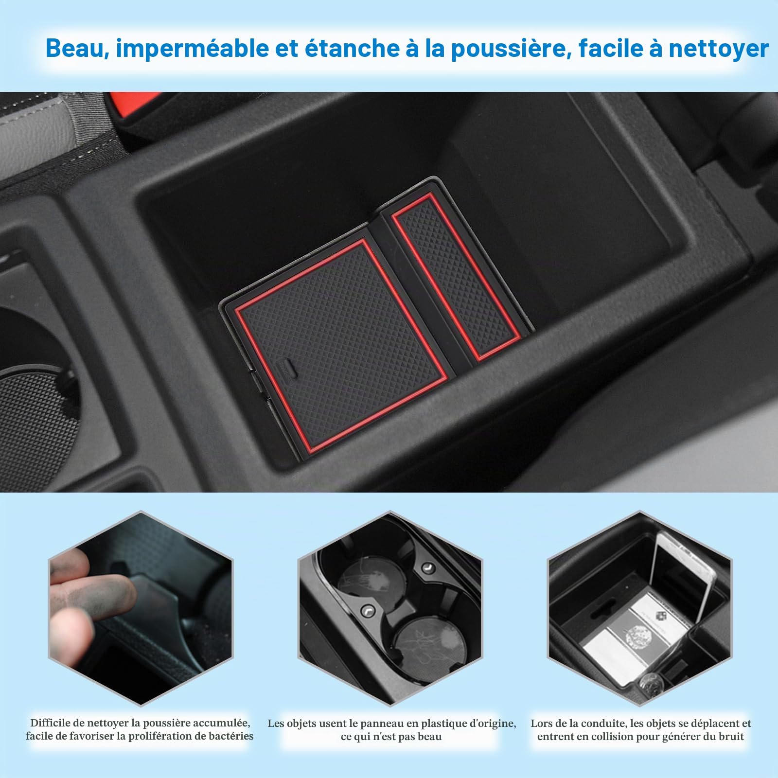 Tapis Anti-dérapants Compatible avec Audi Q3 F3 2019-2024, Tapis en Caoutchouc pour Accoudoir, Console Centrale, Porte-Gobelet, Rainure de Porte, Audi Q3 Tapis Antidérapante (Rouge)