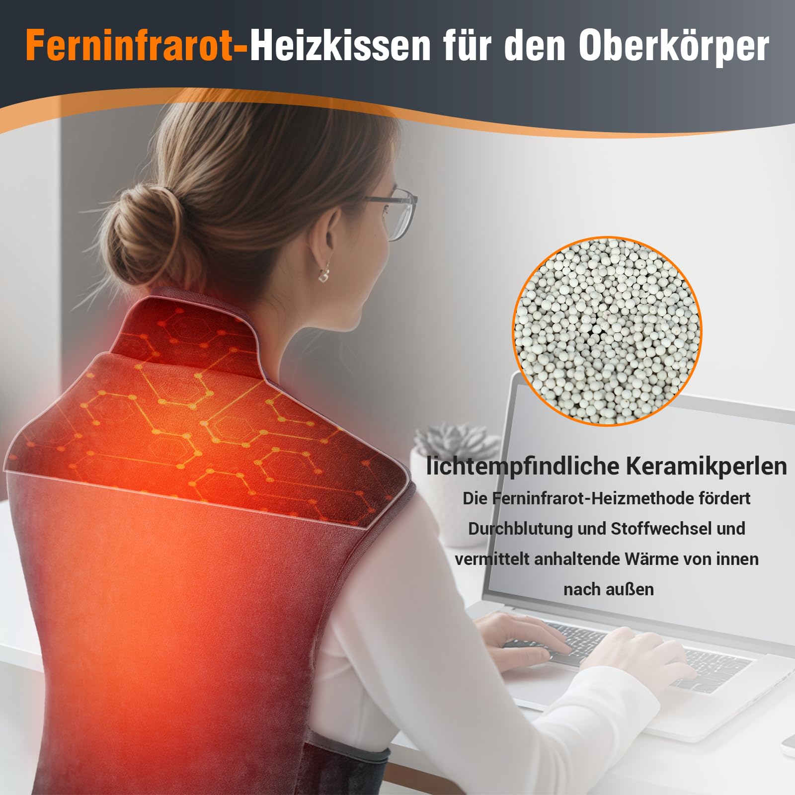 Comfytemp Infrarot gewichtetes Heizkissen für Nacken Schulter und oberer Rücken, 1,1 kg Wärmekissen mit 6 Wärmestufen 1-3 h Abschaltautomatik, 57x50cm Elektrisches Oberkörperwärmer Maschinenwaschbar