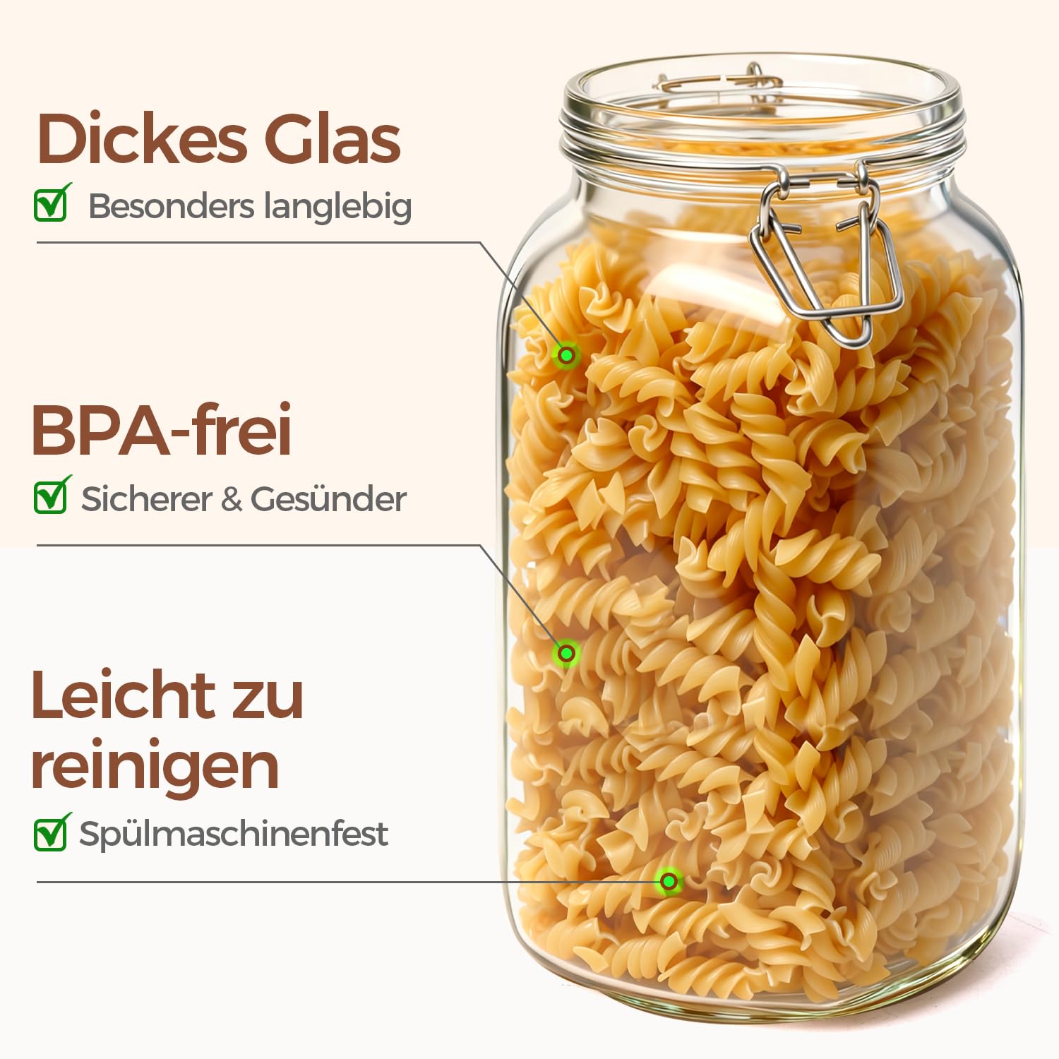 ComSaf 2,3L Luftdichtes Vorratsglas Eckig mit Drahtbügelverschluss 3er-Set, Vorratsgläser mit Deckel, Einmachgläser mit Bügelverschluss, Bügelverschluss für Lebensmittel Konservierung, Drahtbügelglas