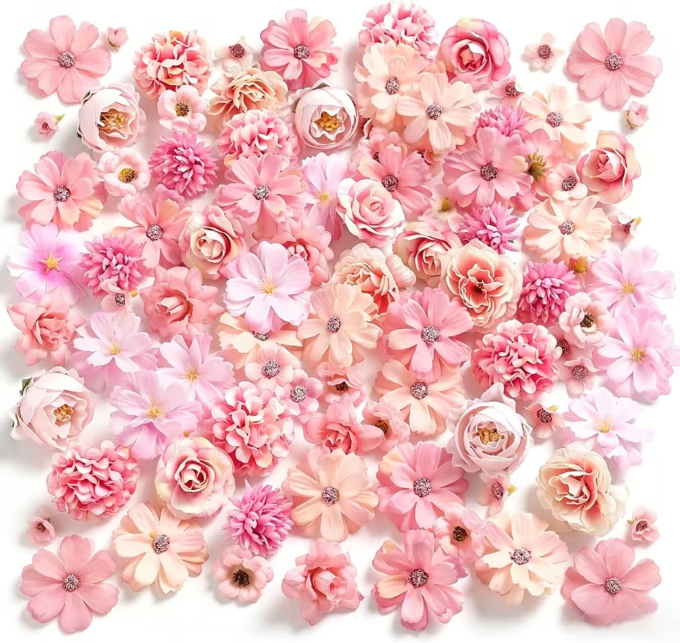 65 pcs of artificial flower heads, pink artificial flowers | 2–5 cm mini flowers，pink flower heads – for DIY wedding hair accessories, cake decorations and handmade bouquets