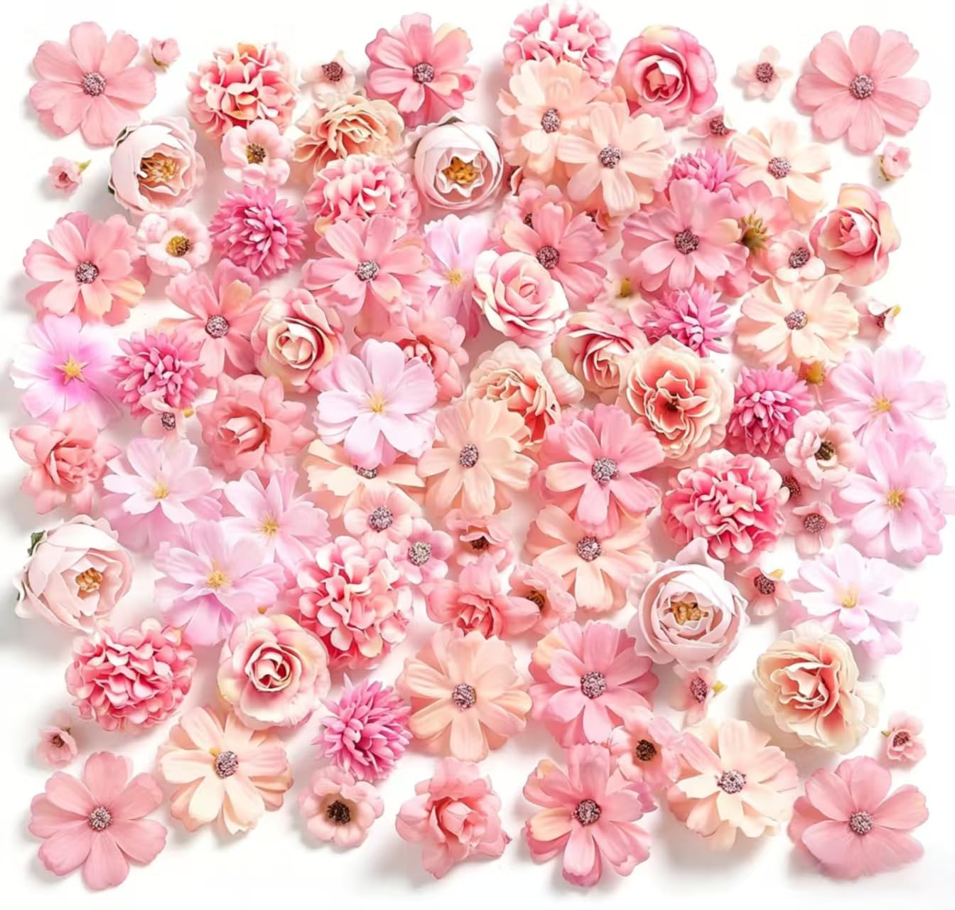wutdgeg 65 pcs of artificial flower heads, pink artificial flowers | 2–5 cm mini flowers，pink flower heads – for DIY wedding hair accessories, cake decorations and handmade bouquets