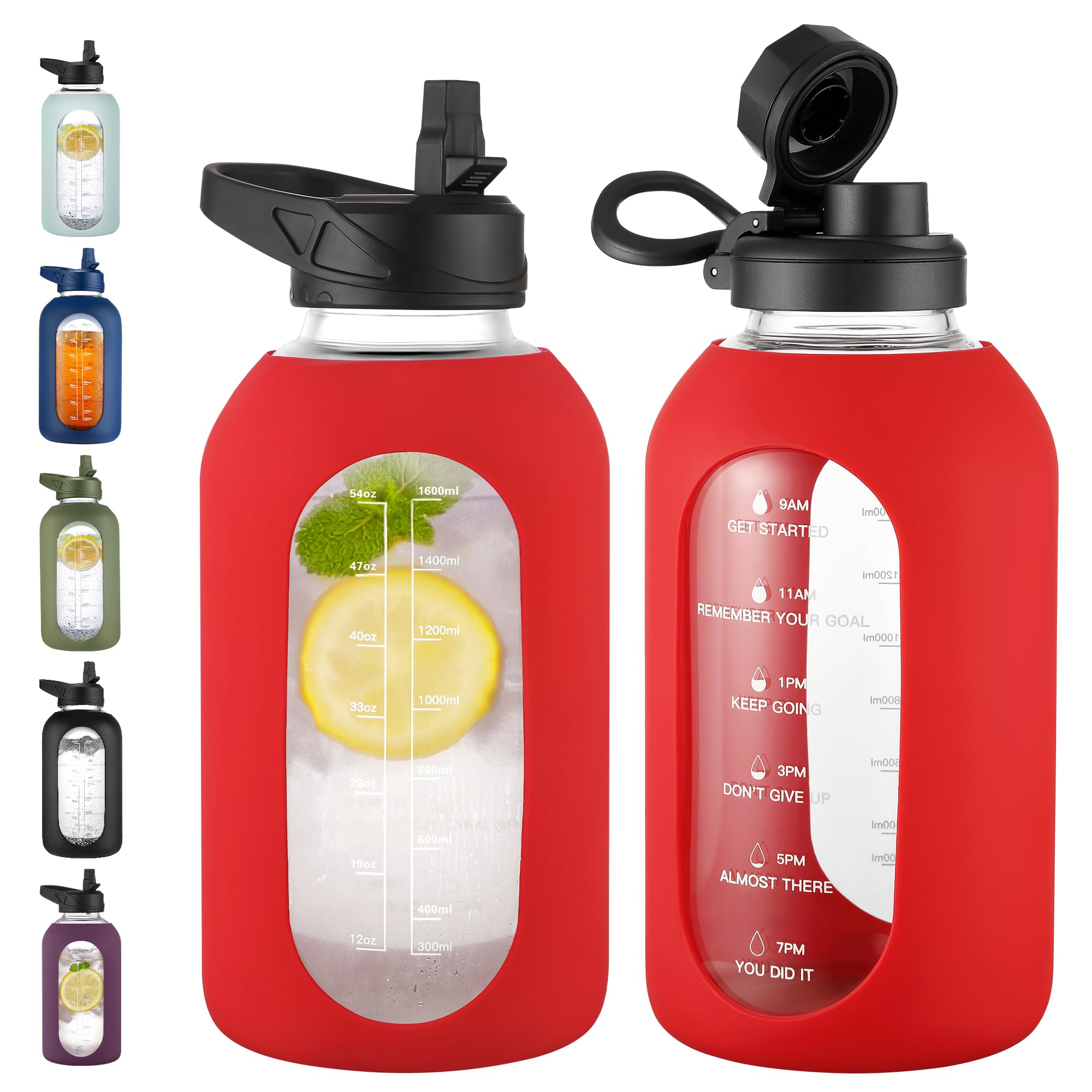 CIVAGO 64 oz Glass Water Bottle with Straw, Half Gallon Large Water Jug