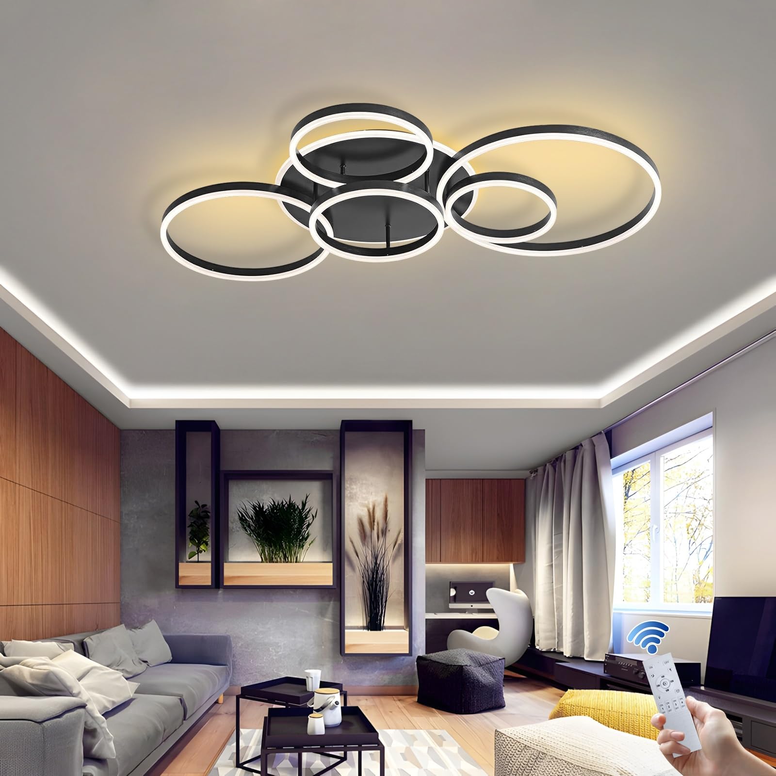 Lampa sufitowa LED, nowoczesna lampa sufitowa Ringar, lampa sufitowa do salonu, okrągła lampa sufitowa 80 W, lampa sufitowa do sypialni, 3000 K-6000K ściemniana lampa sufitowa z pilotem zdalnego