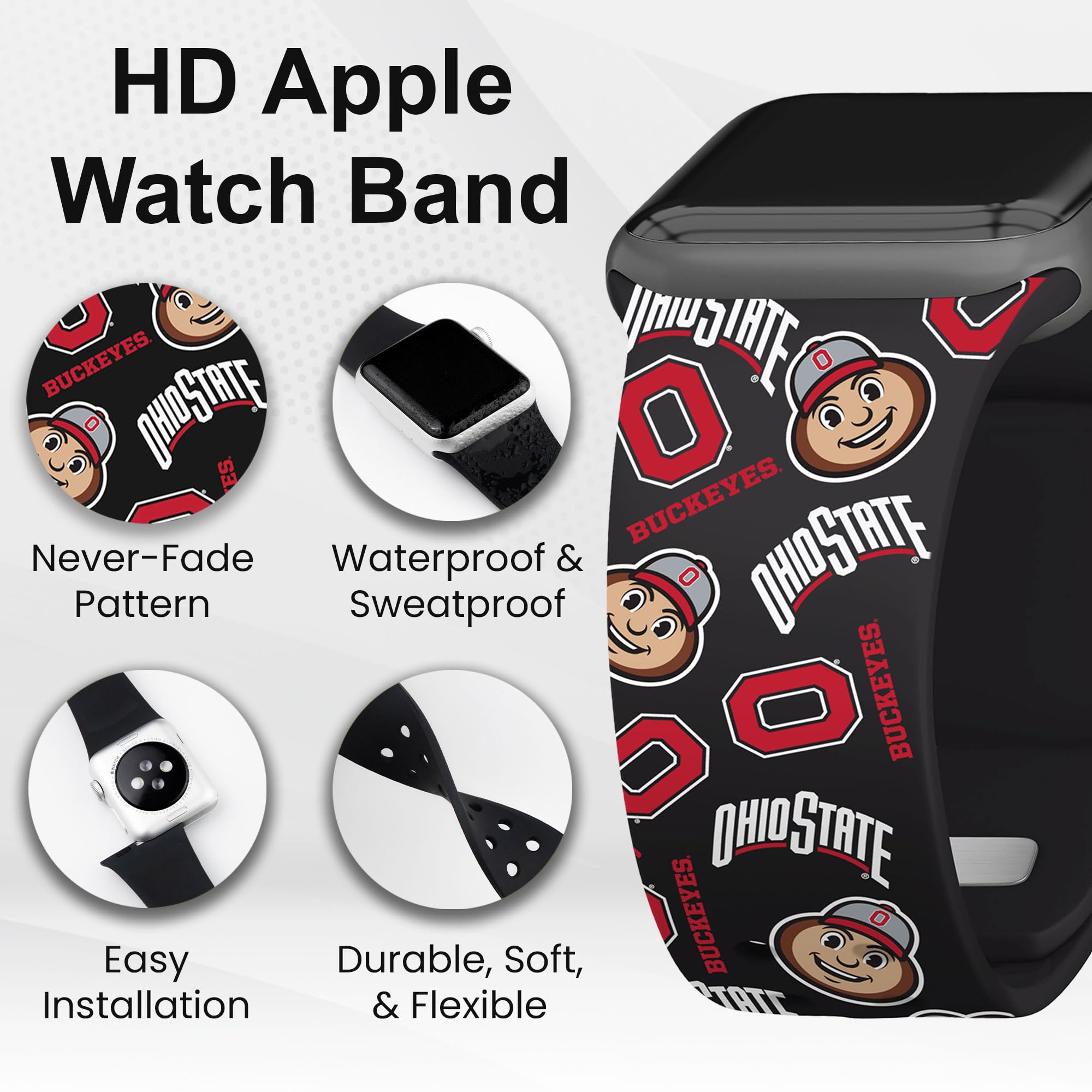 Affinity Bands Ohio State Buckeyes HD Watch Band Compatible with Apple Watch (42/44/45mm-Long - Random)