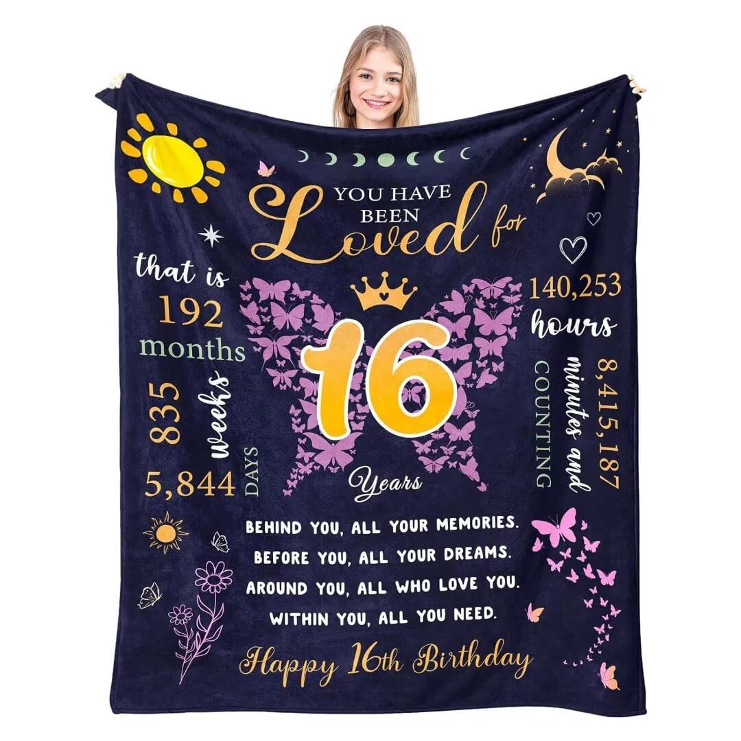 EIMOPE 16th Birthday Gifts Blanket for 16 Year Old Girls, 16 Year Old Girl Birthday Gifts Best Presents for 16 Year Old Girl, 16th Birthday Decorations for Girls