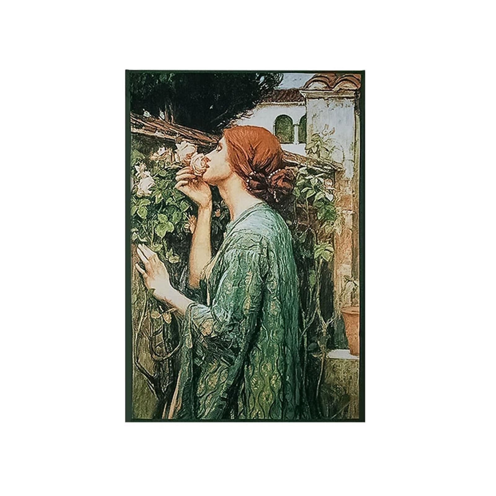 Tapisserie Belge tissée main motif femme à la rose art mural luxe