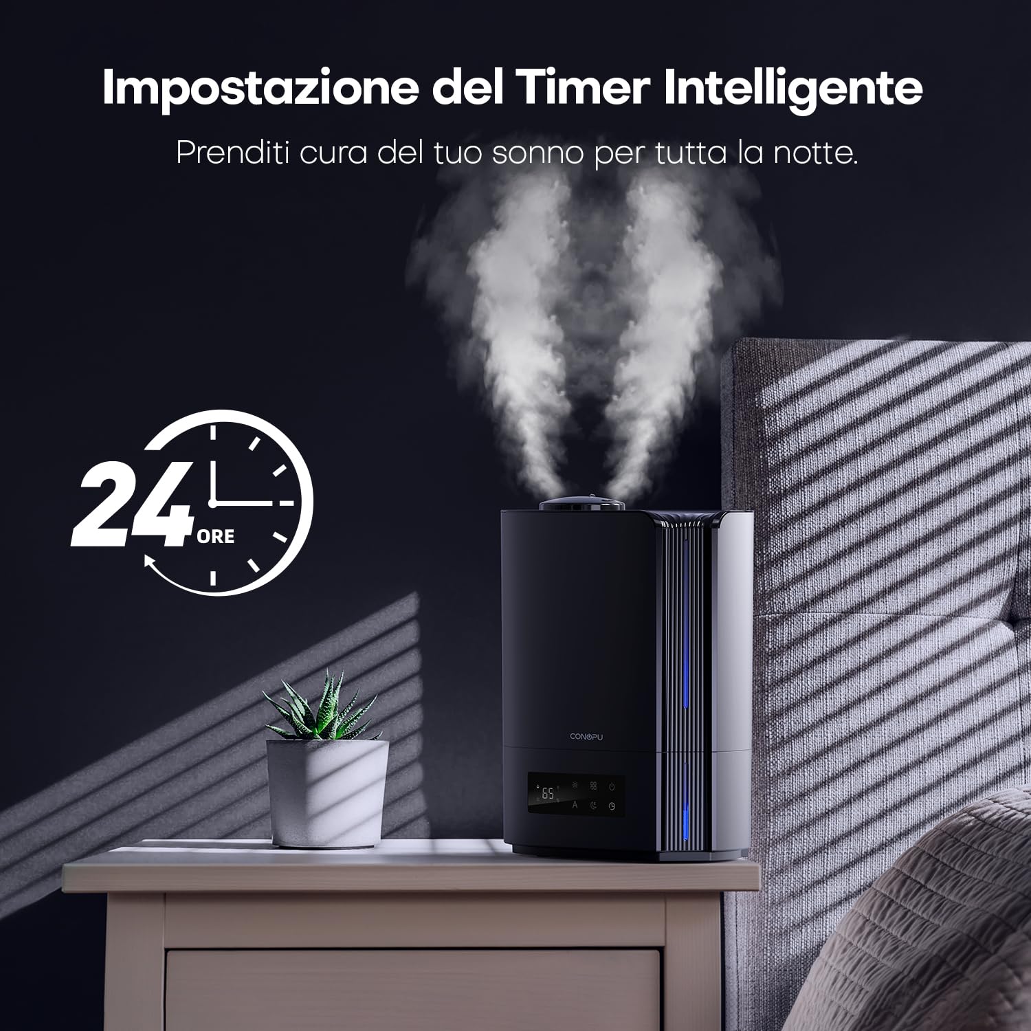 CONOPU Umidificatore Ambiente 6L, Umidificatore Ultrasuoni a Temperatura Costante Per La Casa Con Tre Modalità, Umidificatore Silenzioso Con Più Modalità Di Mmidità e Funzioni Temporali, OZJ21S07