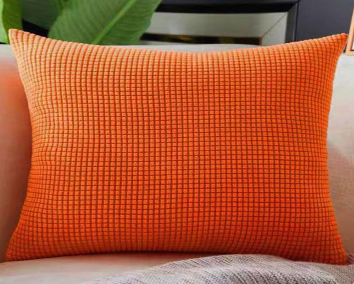 Swj-Swjssb Orange Stretch Pillow Cases Pillowcase Set Of 2 Pack Sofa Pillow Case,Large Cushion Covers Soft Corduroy Decorative Pillow Protector Elastic Gray Couch Settee Pillow Cover(,50X70 Cm Set Of 2)