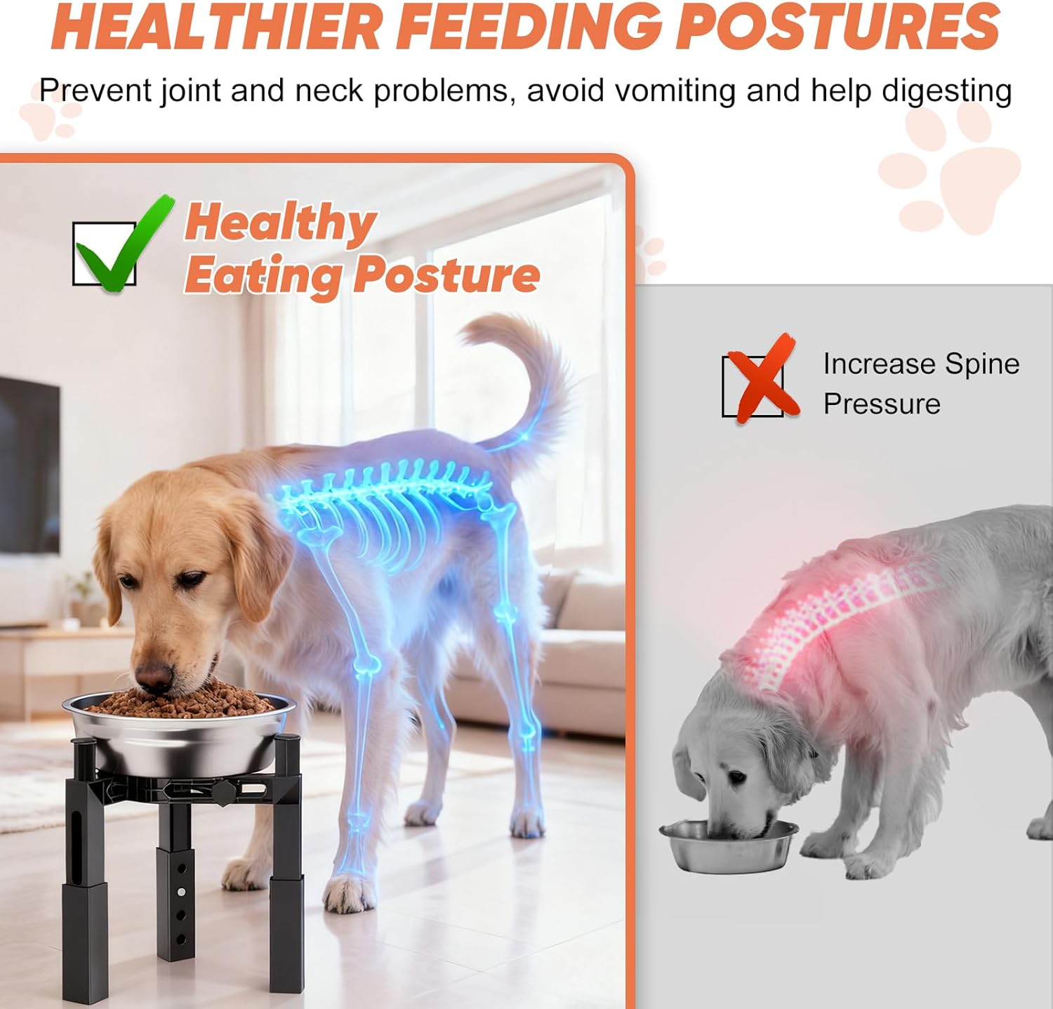 XIAZ Dog Bowl Stand Elevated Food Water Bowl Holder for Large Medium Small Sized Dog, Heights&Width Adjustable, Non-Slip, Durable, Elevated Feeding Bowl Stand for All Dogs Bowls (Stand Only)