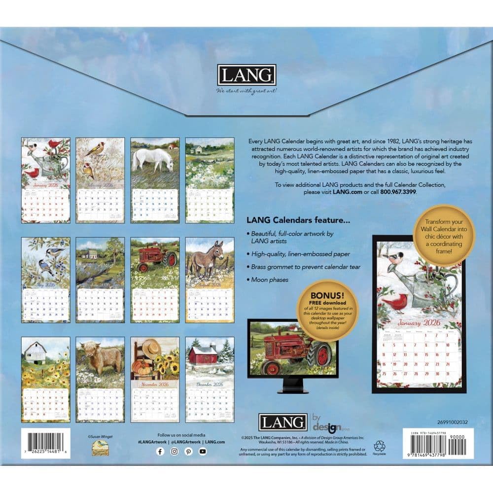 Lang Companies, Fields of Home Wandkalender 2026 von Susan Winget, 34 x 30 cm, 12-Monatskalender mit gehefteter Bindung