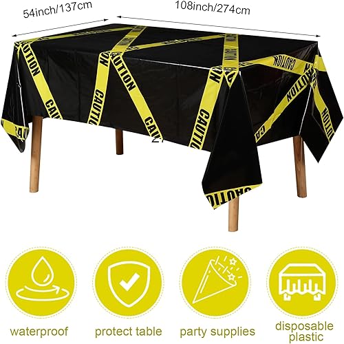 Miniatura 2 de Irenare 3 piezas de suministros de fiesta de cumpleaños de construcción de Halloween, cinta de precaución de plástico, mantel rectangular para