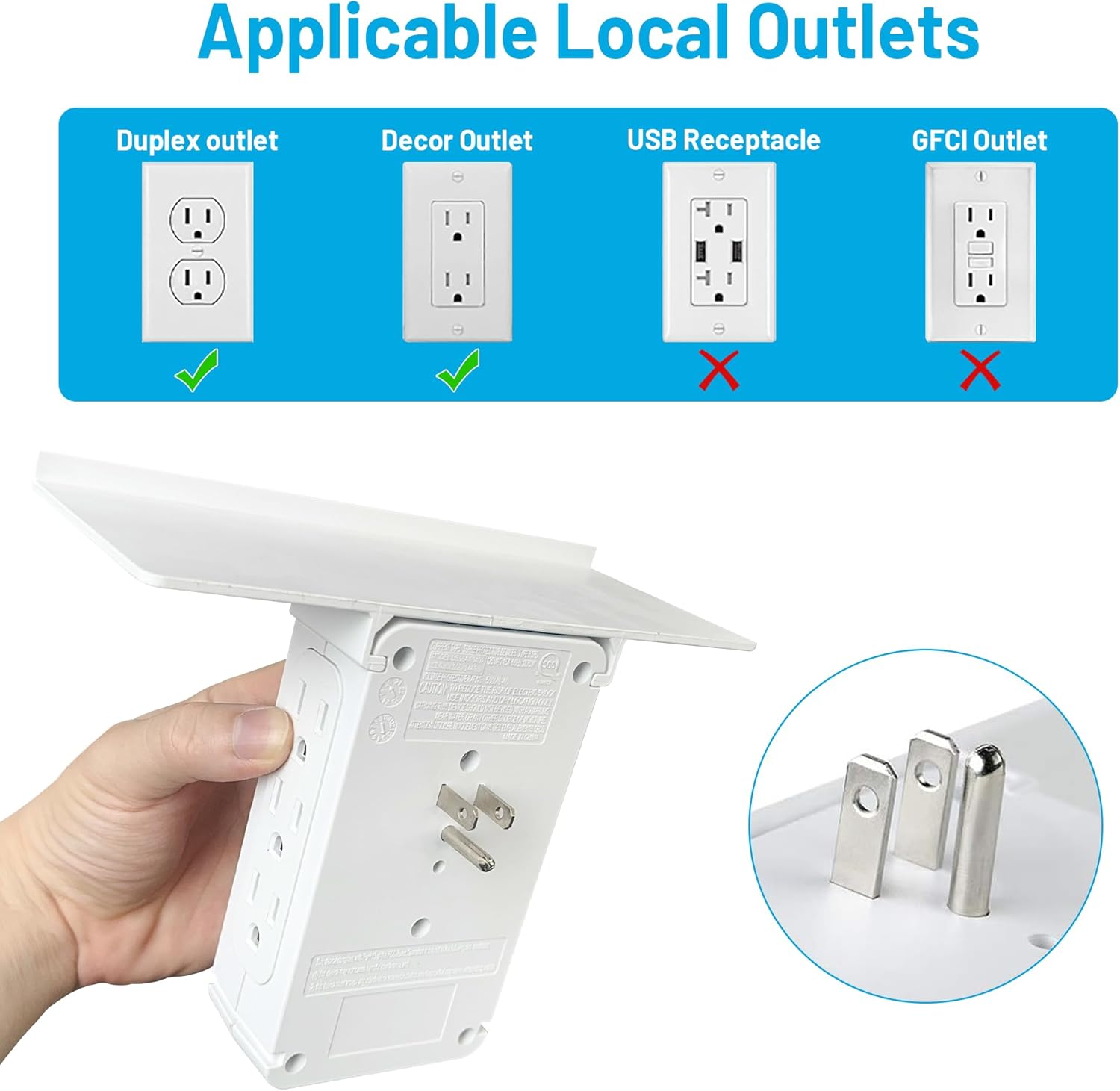2 Packs 11 Port Surge Protector Wall Outlet,8 Electrical Outlet Extenders and 3 USB Ports 3.4A,with Removable Built-in Shelf，FCC Listed,White