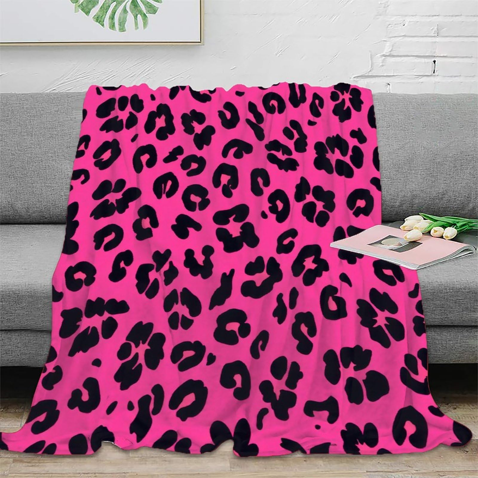 Couverture léopard rose pour soirées cocooning en famille, plaid chaud 3D