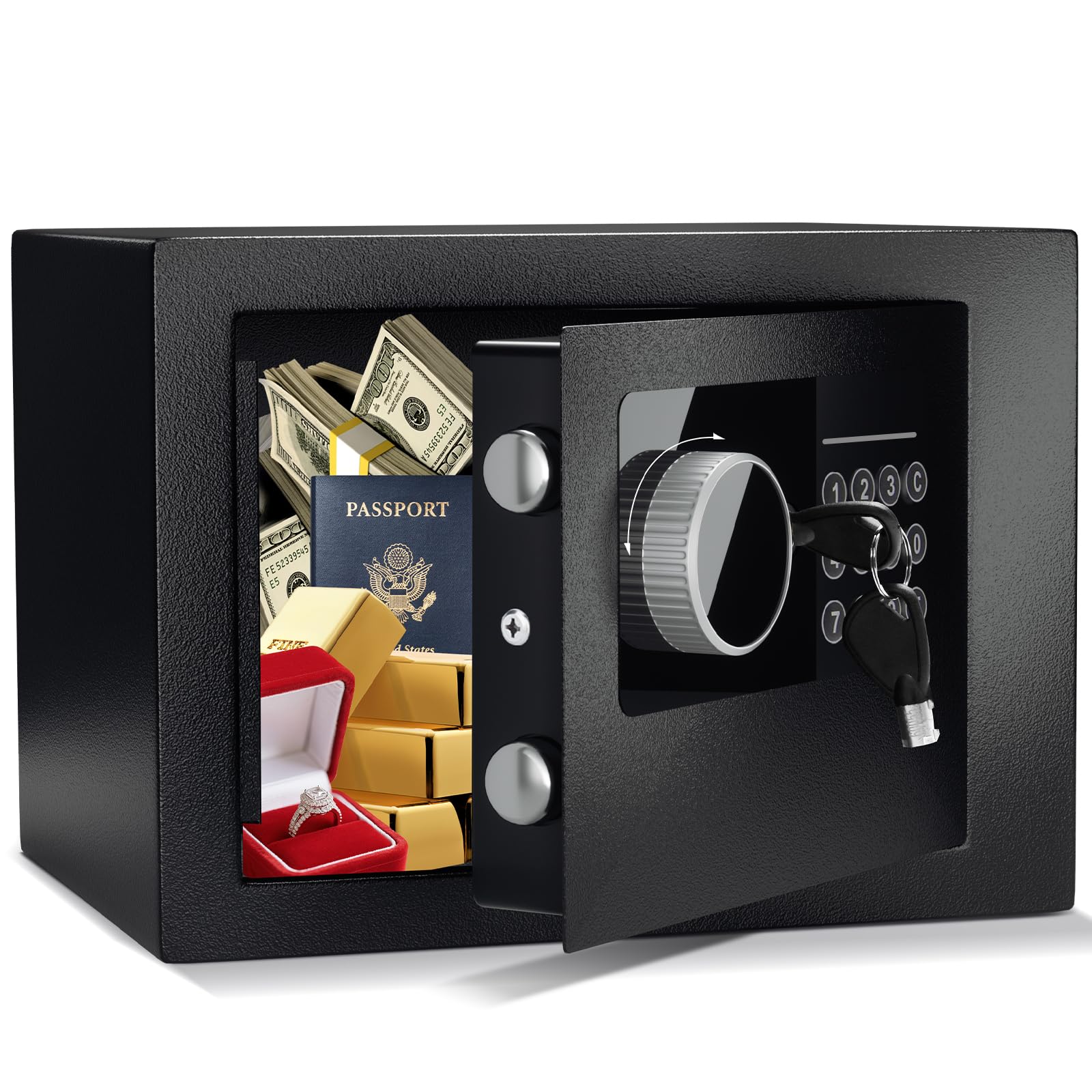 Petit Coffre Fort Électronique Numérique, Coffre-fort en Acier de 6.6L avec Serrure Électronique et 2 Clés, Coffre Fort Mural t pour Argent Bijoux Documents Noir