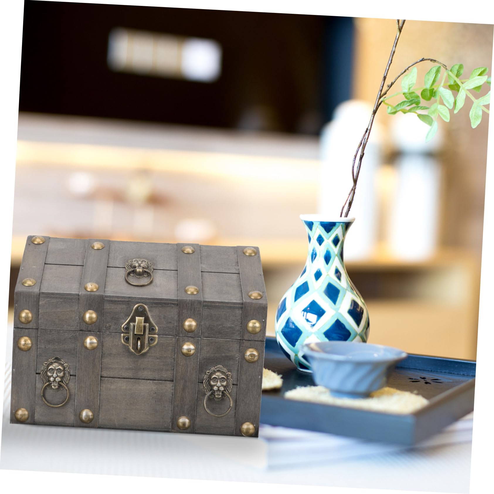 Holibanna Schmuckschatulle Aus Holz Holzschlosskasten Vintage Schmuck Organizer Tragbare Holzkiste Mit Schloss Staubschutz Reise Geschenk Für Frauen
