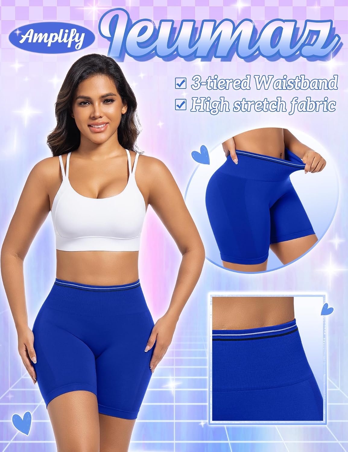 Ieumaz Amplify Scrunch Butt Lifting Gym Workout Shorts 4.5" Seamless Contour Tummy Control Biker Yoga Shorts for Women