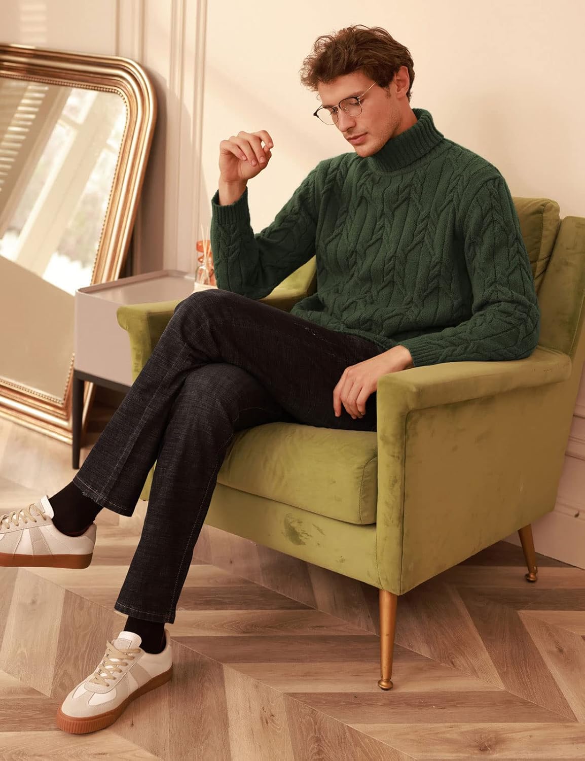 GRACE KARIN Men Turtleneck Sweater Long Sleeve Cable Knit Sweaters Slim Fit Mock Neck Twisted Pullover - Image 3