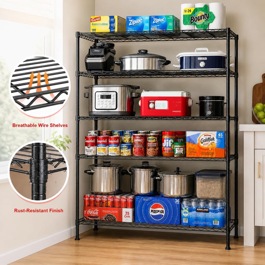 REIBII 5-Tier Storage Shelves, Space Saving&1000LBS Heavy Duty for Garage (Pack of 2)