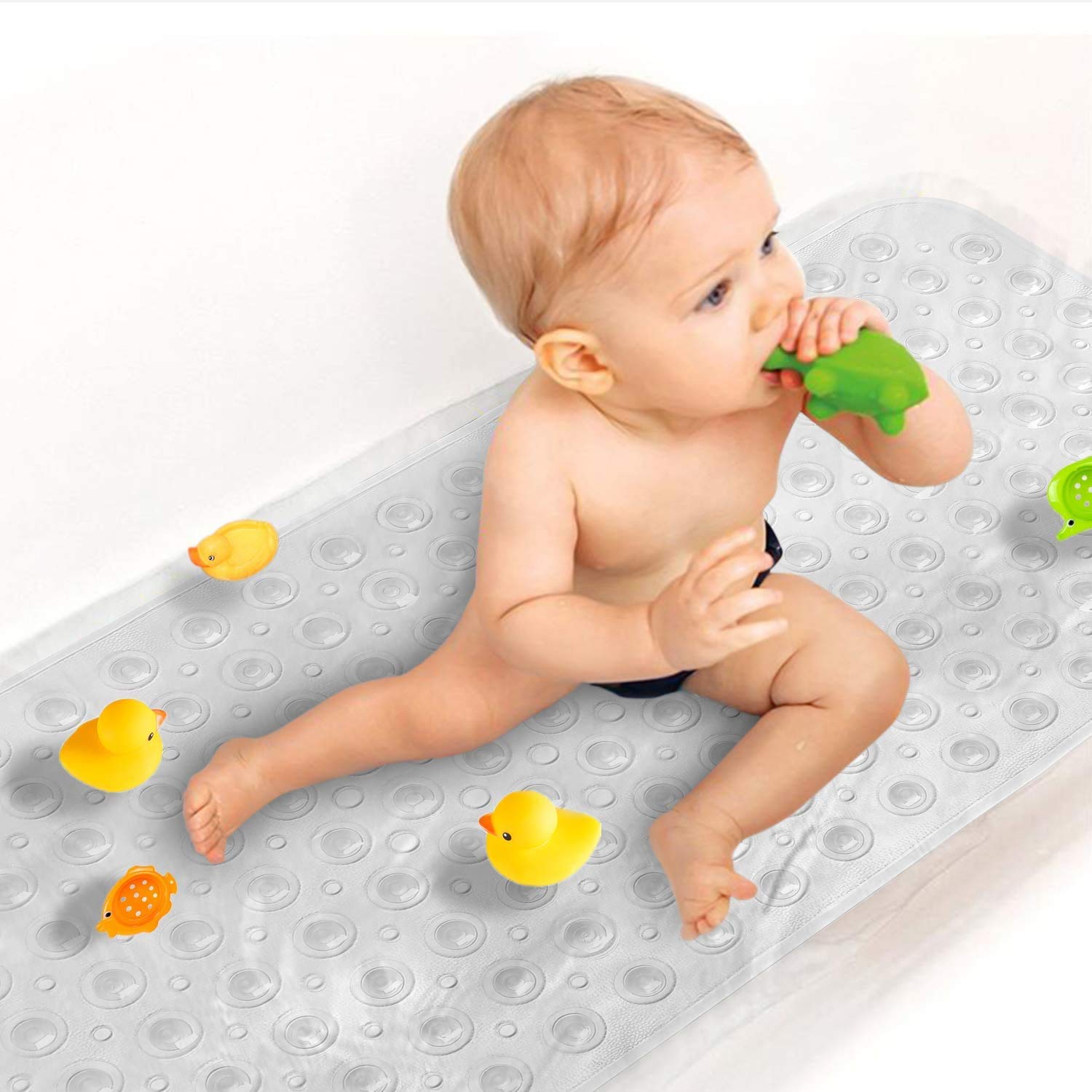Sheepping Baby Bath Mat Non Slip Extra Long Bathtub Mat for Kids 40 x 16 Inch - Eco Friendly Bath Tub Mat with 200 Big Suction Cups, Machine Washable Shower Mat (Clear)