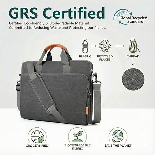 Miniatura 8 de Bolsa de hombro para computadora portátil de 15, 15.6 y 16 pulgadas, maletín de tela repelente al agua, ligero toploader, casual de negocios o