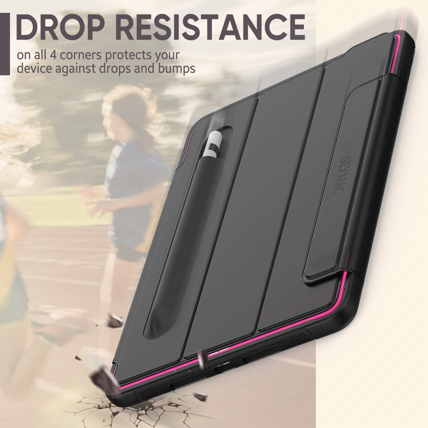 SEYMAC stock Case for iPad 6th/5th Generation, for iPad 2018/2017 9.7 inch Case Smart Cover Auto Sleep with [Screen Protector] Stand and Clear Feature for iPad 2017/2018 /Air 2/Pro 9.7 (Black/Rose)