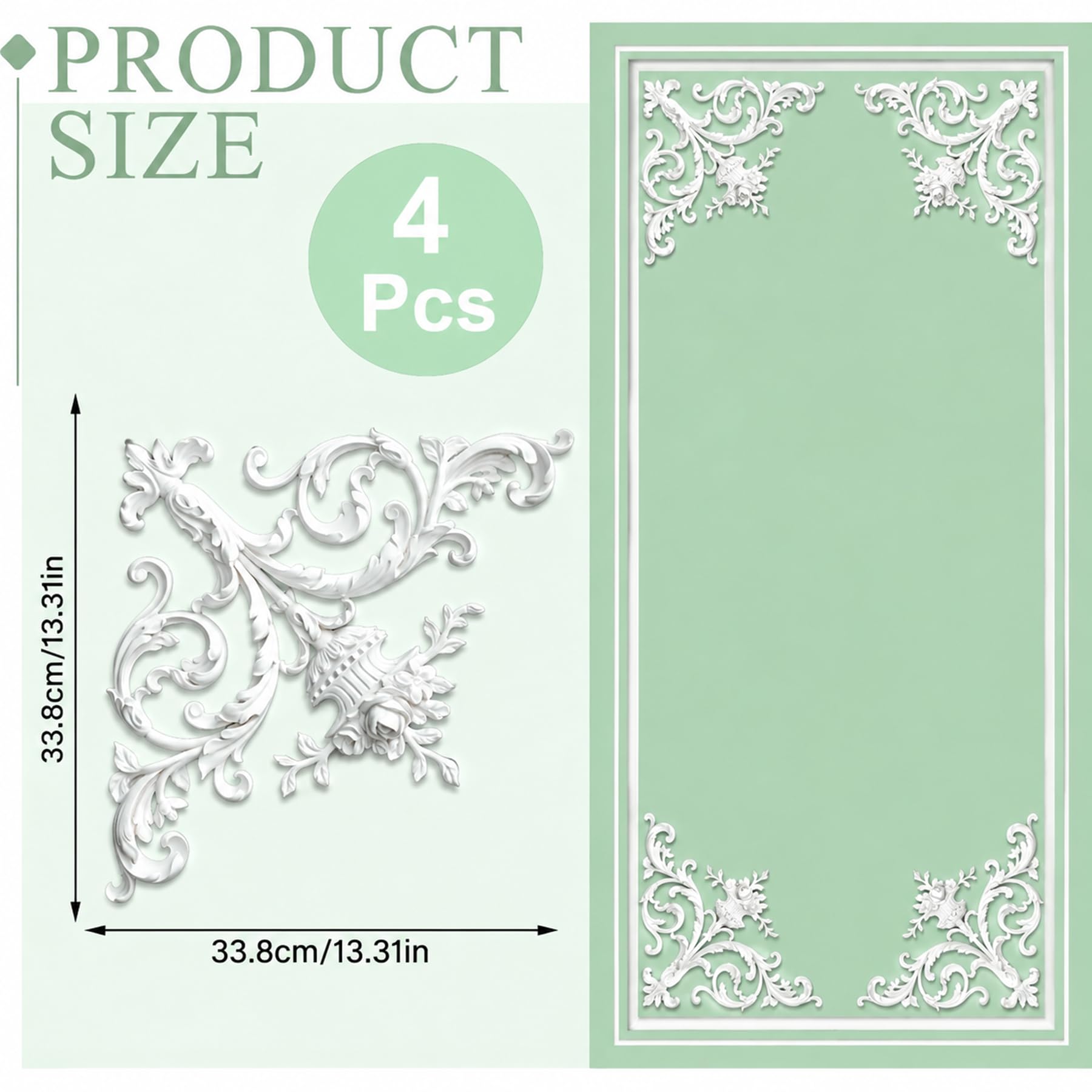 4 PCS Angolari Decorativi per Pareti E Soffitti in PU Modanature Angolari 3D con Decorazioni Floreali Profili Decorativi Verniciabili per Cornici E Angoli Elegante Finitura
