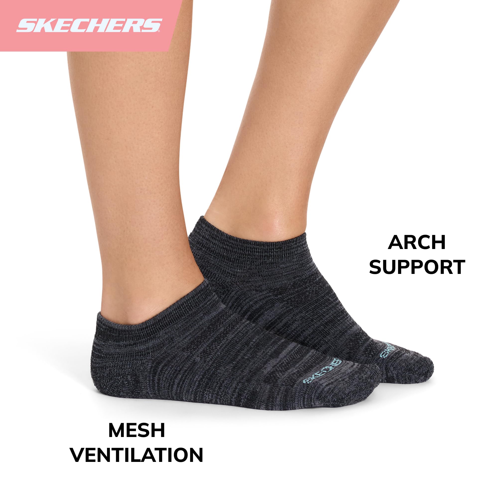 Skechers Damskie skarpety Performance Low Cut, oddychające & Cushioned Footbed, 6-pak ciemnoszarych nakrapianych, 9-11