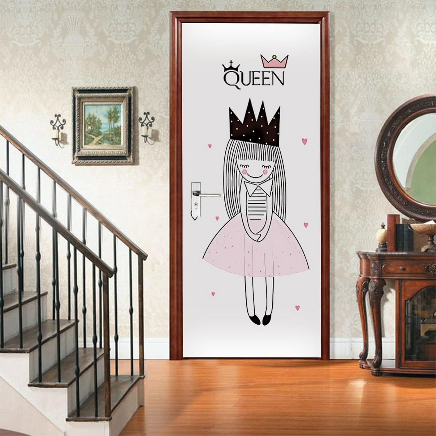 A.Monamour 3D Door Stickers for Interior Doors Doodle of A Cute Girl on White Background Vinyl Removable Self Adhesive Door Poster Wallpaper Mural Decals for Bedroom Office Bathroom 95x215cm