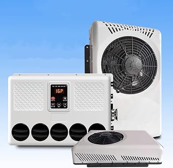 12V DC air conditioner 9000btu, 12V split type RV ac unit suitable for camping vehicles, trucks, buses, excavators, vans, sanitation vehicles, RVs, 12V ac white, 12V