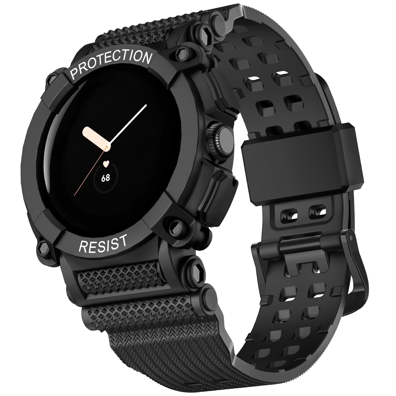 EVPLNT Compatible with Google Pixel Watch/Pixel Watch 2 41mm (2022/2023) with Case, Shockproof Rugged Band Strap for Google Pixel Watch 2 with Bumper Case Cover Men Women (Black)