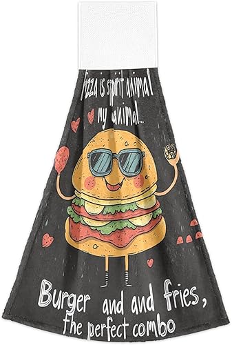 Miniatura 2 de Toallas de cocina colgantes para baño, lindas hamburguesas simples, gasolinera, estilo retro, juego de 2 toallas de Navidad para cocina